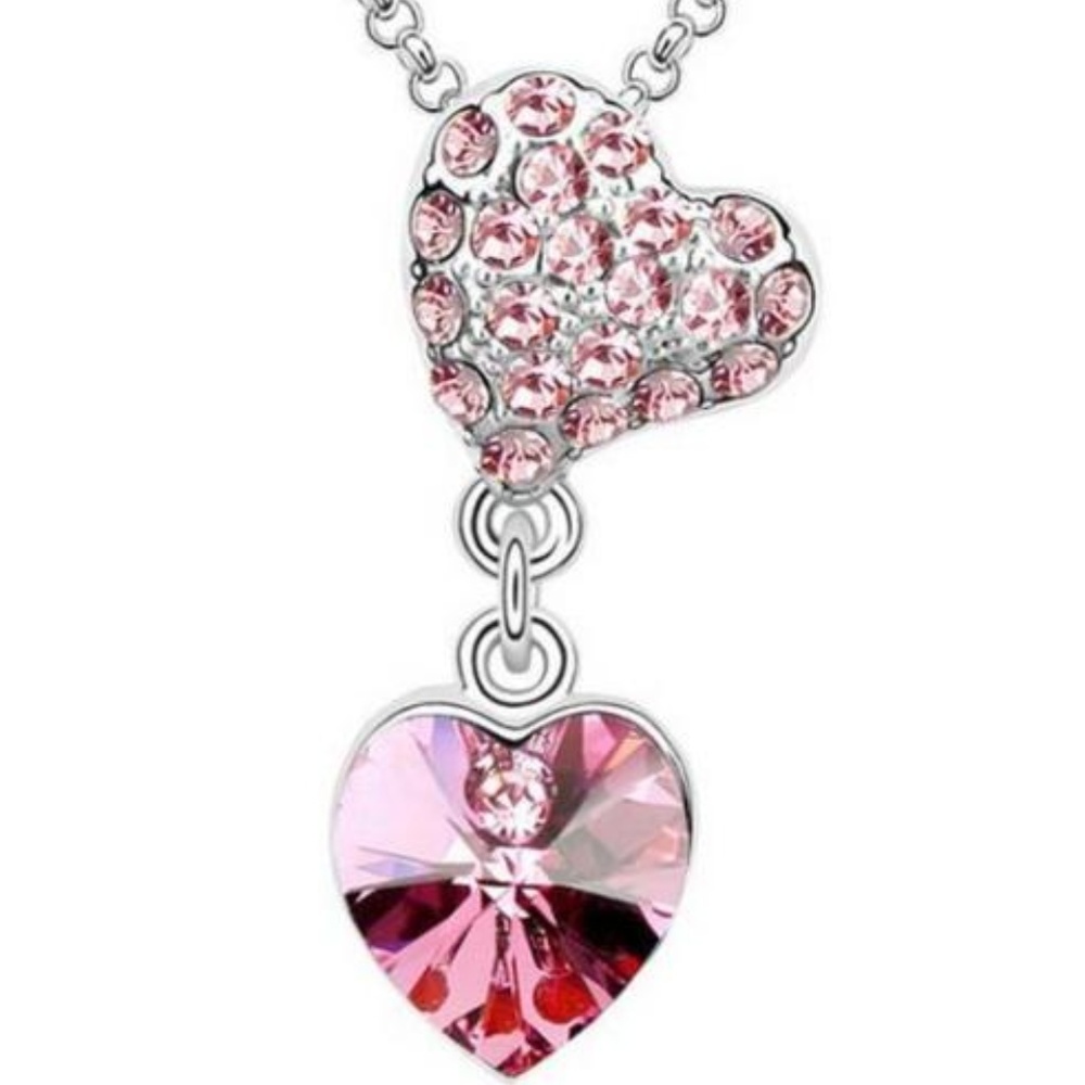 Pink Crystal Hearts Necklace - Picture 1 of 3